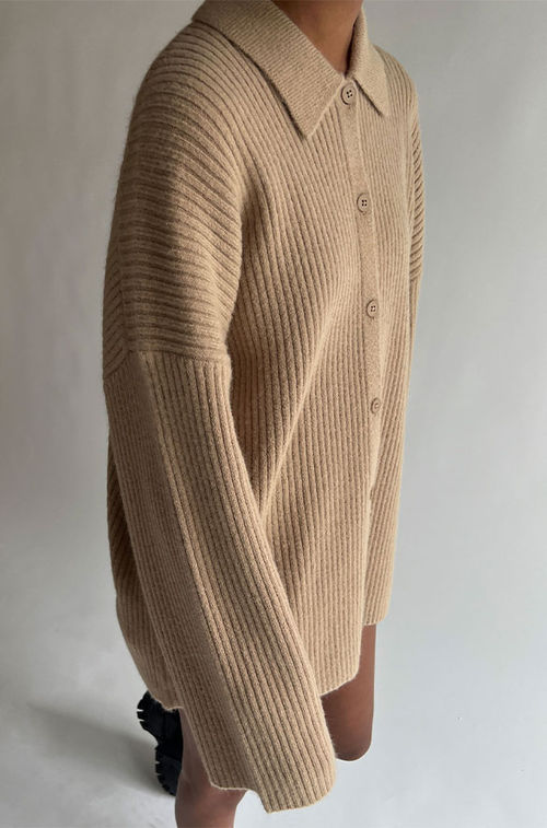 Collared Rib-Knit Cardigan | OAK + FORT